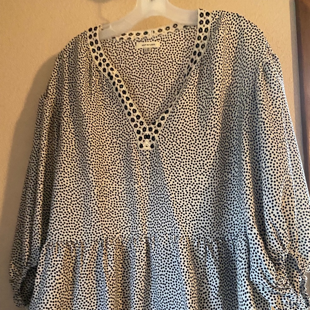 Max Studio Black and White polka dot peplum top